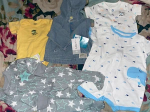 Carters Baby Lot Size NB-3M Denim Hoodie Rompers Gerber Onesie & Zip Up Sleeper - Picture 1 of 10