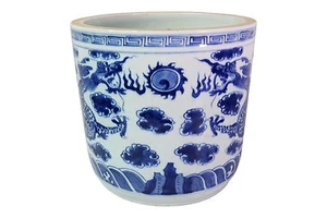 Blue and White Porcelain Dragon Motif Flower Pot 8.5" - Picture 1 of 2