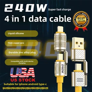 240W 4-in-1 Data Cable Super Fast Charge Cable For Apple iPhone 16 15 14 13 Pro - Picture 1 of 21