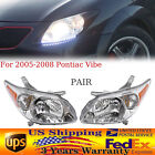 For 2005-2008 Pontiac Vibe Halogen Headlights Headlamps Assembly Left+Right Pair