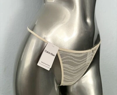 Calvin Klein Thong Panty CK Nwt Womens Eggshell White Lace String QD3994_100 - Image 1 of 3
