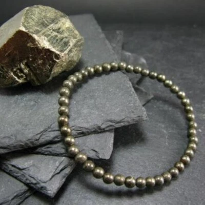Pulsera de cuentas de piedra de pirita natural pulsera elástica de piedras preciosas curativas hecha a mano Foto 1 de 4