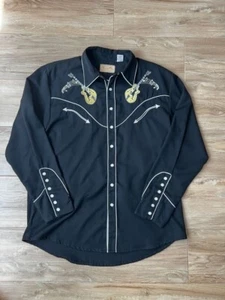 SCULLY Mens Rock&Roll Embroidered Rockabilly Guitars Cars Western Shirt Size L - Picture 1 of 12