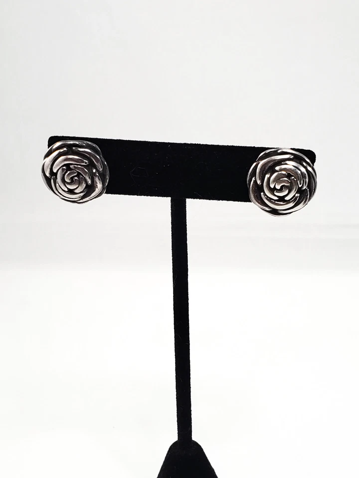 Pendientes vintage rosa brote plata de ley moldeada 925 Foto 1 de 1