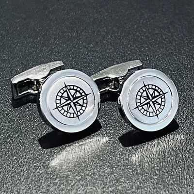 Black Printing Compass Cufflinks Men Birthday Father’s Day Gift - Image 1 of 4