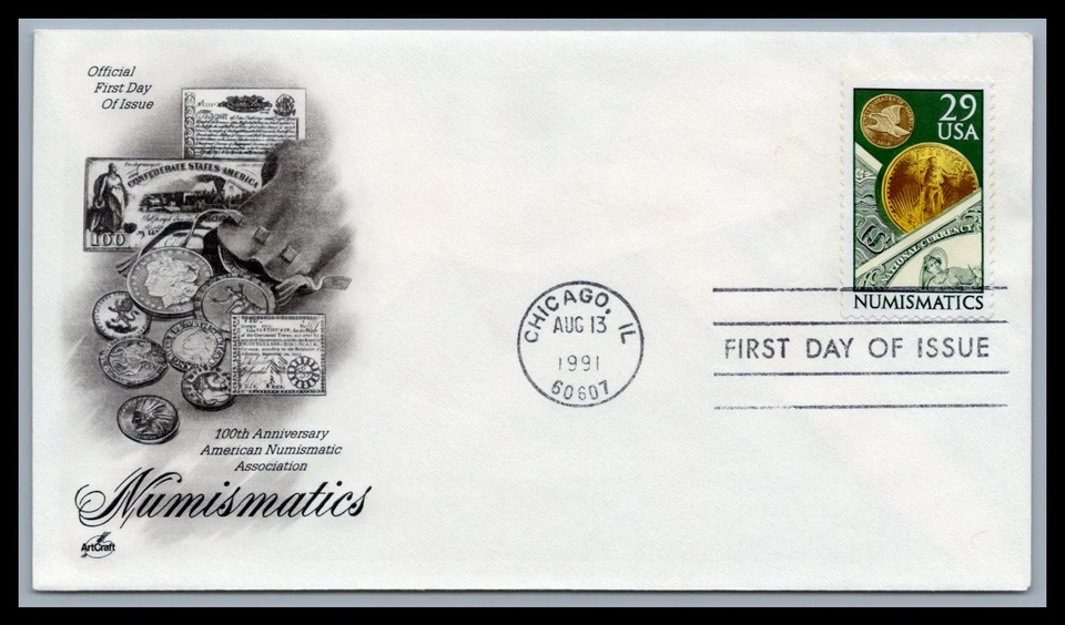 US FDC # 2558 29c Numismatics ArtCraft  S.Cancel 1991, 9c626 - Image 1 of 1