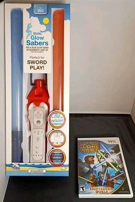 Wii Glow Saber Controllers & Wii Star Wars:The Clone Wars/Lightsaber Duels Lot - Image 1 of 4