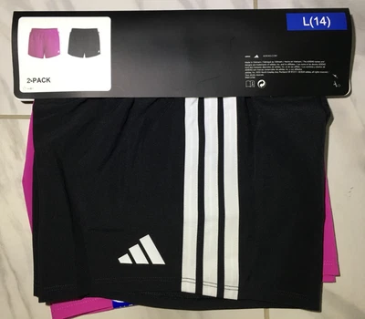 Adidas Youth 2-Pack Girl's Short, Size Large (14), Black and Pink, New - Image 1 of 4