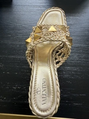 Valentino Garavani Size 6.5 Gold Woven Studded AS IS Shoes Heels - Image 1 of 4