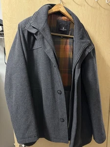 London Fog Men's Black Button UP ZIP INSIDE Wool Long Sleeve PLAID LINED Size L - Picture 1 of 3