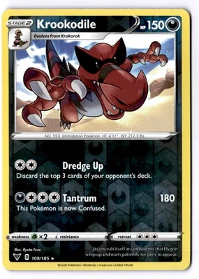 Krookodile Reverse Holo Rare SWSH04: Vivid Voltage 109/185 NM - Image 1 of 2