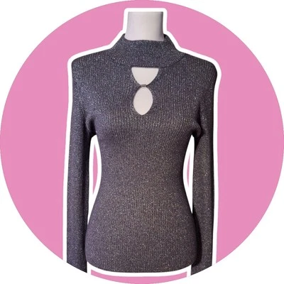 Y2K INC 罗纹金属镂空修身毛衣 Glam Clubwear Party Rave — 第 1/4 张图片