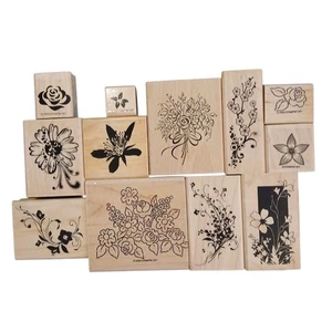 Juego De Colección De 12 Estampillas De Goma De Madera Inkadinkado Tema De Flores Estampadas - Imagen 1 de 14
