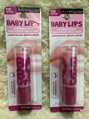 LOTE DE 2 bálsamos labiales Maybelline Baby Lips #110 Pop of Pink edición limitada Foto 1 de 4