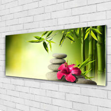Tulup Impression sur verre Image tableaux 125x50 Bambou Pierres Fleurs