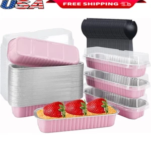 Mini Loaf Pans W/ Lids 50 Pack Aluminum Foil Baking Tins Disposable Muffin Cups - Picture 1 of 8