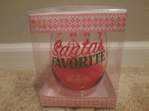 Stemless Wine Glass "Santa's Favorite" hand-painted 20oz Christmas Holiday *NIB* - Picture 1 of 5