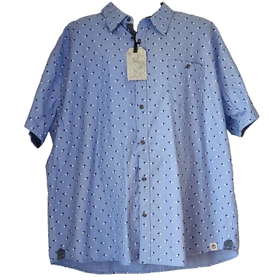 Free Planet Shirt Mens 4X All Over Palm Tree Print Pocket Collar Button Up Blue - Image 1 of 4