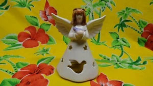 Russ  Angel Holding Bird Tea Light Candle Holder Figure VERY NICE Porcelain  - Picture 1 of 6