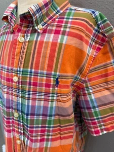 Ralph Lauren Orange Plaid Short Sleeve Youth Boys Preppy Shirt Large 14-16 - Picture 1 of 5