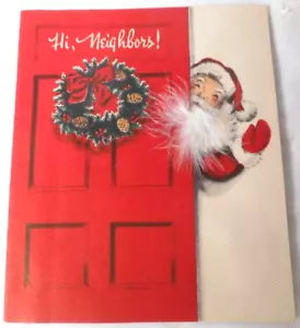 A Norcross Card Santa Claus Feather Beard Hi Neighbor Christmas New Year 15N522 - Picture 1 of 7