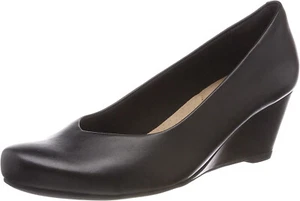 SEÑORA CLARKS CUERO NEGRO TACONES DE CUÑA FLORES TULIPÁN - Imagen 1 de 9