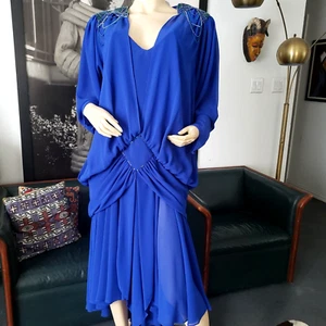 VINTAGE LILLIE RUBIN BEADED BLUE DRESS SZ.12 - Picture 1 of 9