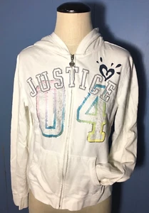 JUSTICE for Girls Size 18 White Zip Up Sweatshirt Hoodie  Front Graphic - Picture 1 of 7