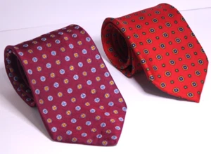 Lot of 2 Harold Powell 100% Silk Neck Ties Red Ruby Geometric USA - Picture 1 of 18