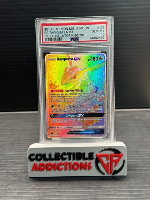 Mavin  Rayquaza GX SECRET RAINBOW RARE FULL ART Pokemon Celestial Storm  177/168 NM/M