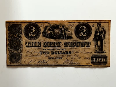 1839 $2 The City Trust & Banking Co. New York Bank Now Bill Reproduction - Image 1 of 2