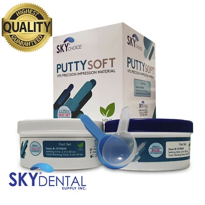 SKY CHOICE Dental Putty Fast Set PVS VPS Impression Material Mint Base 2 x 300 ml