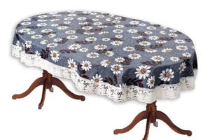 Oval Shaped 6 to 8 Seater Table Cover 60x90 inches with White Border lace US - Picture 1 of 12