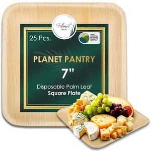 Planet Pantry Disposable Palm Leaf 7" Square Plate Wooden Bamboo Parties Plates - Picture 1 of 10