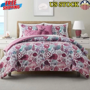 Reversible Comforter Set 5-Piece Seashell Abstract Decorative Pillows Full Queen - Picture 1 of 6
