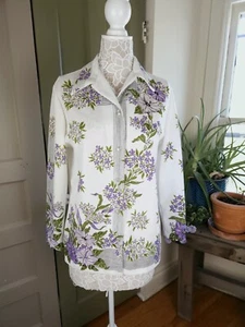 Smartique Vintage 60s Point Collar Purple Floral Polyester Shirt Top Women's Med - Picture 1 of 19