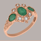 18ct Rose Gold Natural Emerald Diamond Womens Trilogy Ring - Sizes J to Z