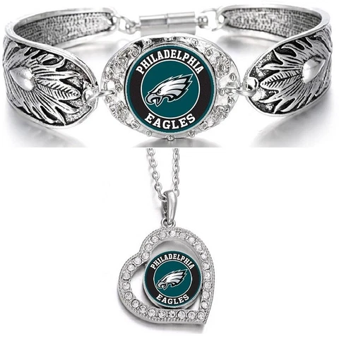 Spec. Philadelphia Eagles Womens 925 Sterling Silver Necklace Bracelet Set D3D19 Cover