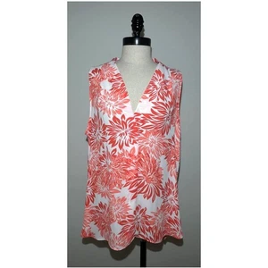 VINCE CAMUTO Pink Floral V-neck Sheer Sleeveless Blouse Top Shirt Tank Womens L - Picture 1 of 5