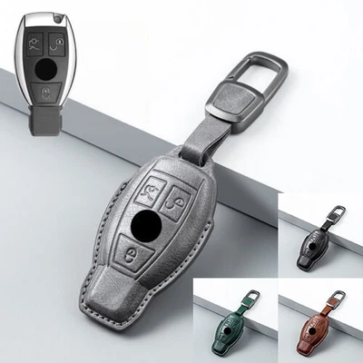 For Mercedes Benz CLK CLS AMG A C E Genuine Leather Car Smart Key Fob Case Cover - Image 1 of 4