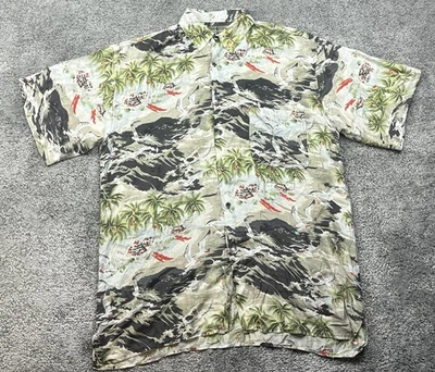 Camisa De Colección Robert Stock Para Hombres Mediana Verde Seda Hawaiana Aloha Palmera Foto 1 de 4