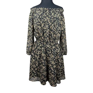 Miss Me Off The Shoulder Women's Floral Black Tan 1/2 Sheer Sleeve Dress Size S - Picture 1 of 14