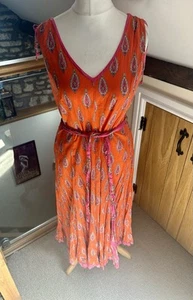 Vestido East Anokhi Paisley Estampado en Bloques Naranja Rosa Talla 10 Verano Boho Midi - Imagen 1 de 7