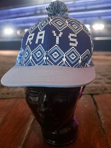 Tampa Bay Devil Rays Hat Cap Adult Blue MLB Snapback Snowflakes Pom Winter Cute - Picture 1 of 8