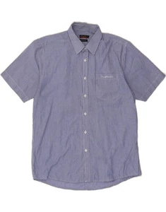 PIERRE CARDIN Mens Regular Fit Short Sleeve Shirt Large Blue Pinstripe BQ07 - Picture 1 of 3
