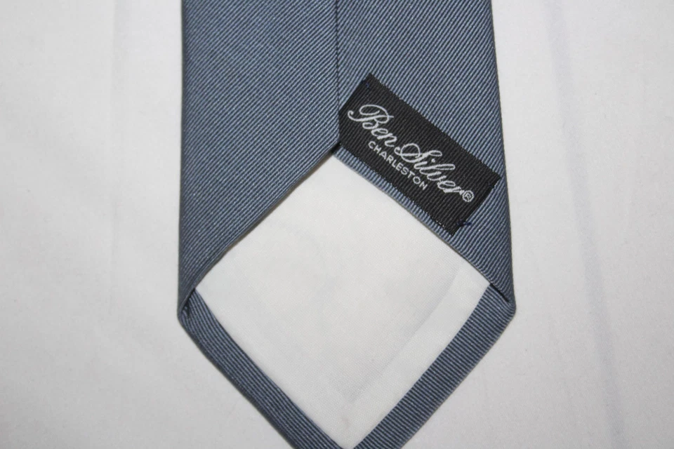 Corbata de seda BEN SILVER azul silencioso Charleston de lujo 59 pulgadas 3,5 pulgadas Foto 1 de 4