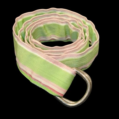 Unisex Canvas Y2K Woven 40” Green Pink White Stripe D-Ring Casual Ribbon Belt - Image 1 of 4