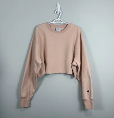 Champion Oversized Reverse Weave Sweatshirt Crewneck XL Cropped Powder Pink - Image 1 of 4