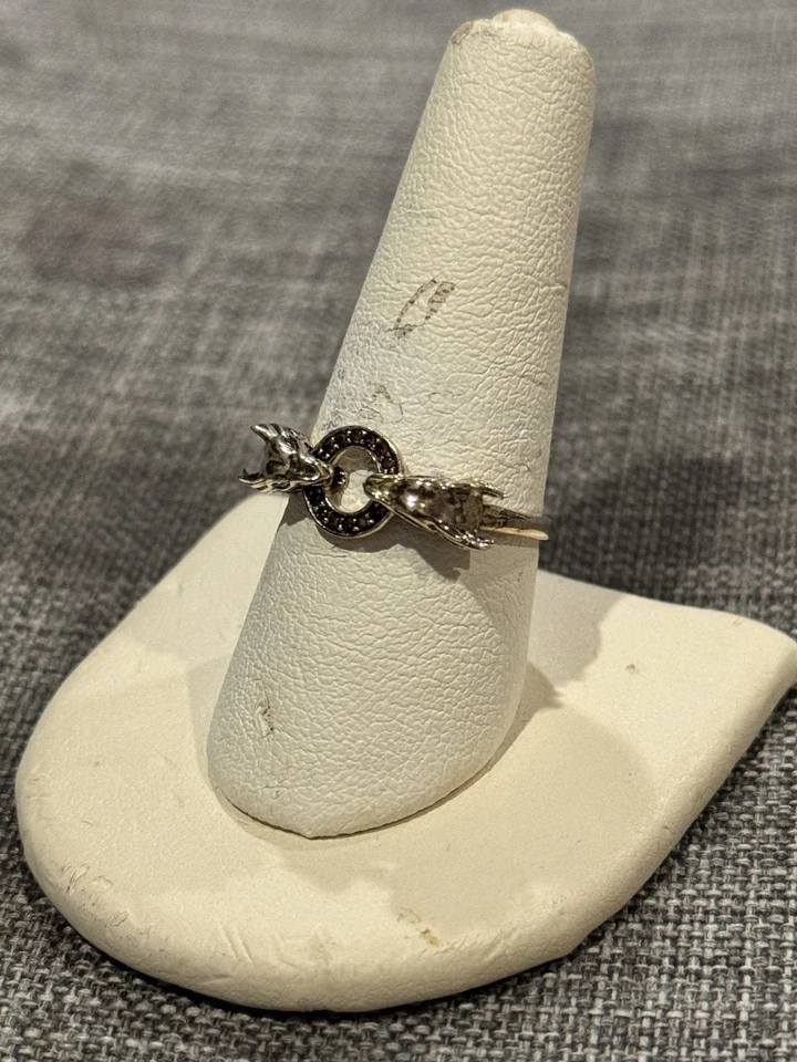 纯银 ~ 金色 ~ 女士现代烟熏石英龙头戒指 ~ 尺寸 8 — 第 1/4 张图片