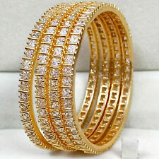 Indian Ethnic Gold Plated 4 PCs AD Bangle Fashion Bracelet Wedding Women Jewelry